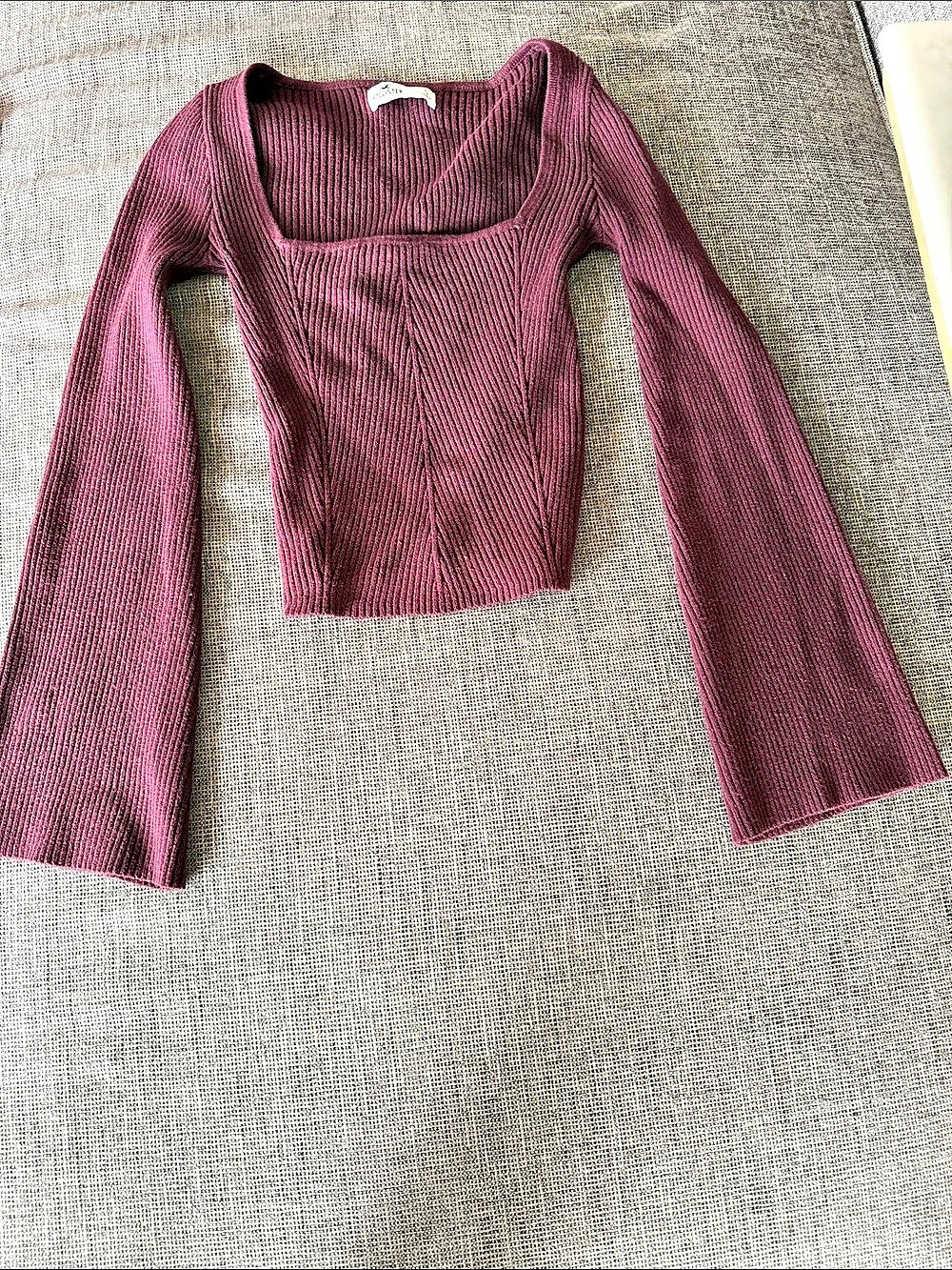 Hollister Ribbed Square Neck Long Sleeve Top Purple Small